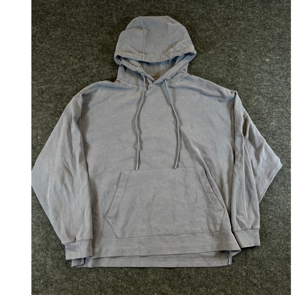 YoungLA MMXIV Heavyweight Performance Pullover Hoodie Charcoal Gray Mens Medium
